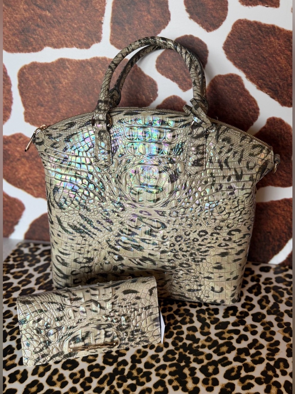 NWT BRAHMIN LARGE DUXBURY OBSESSION Animal Print With Wallet Leopard Cheetah - Picture 5 of 16